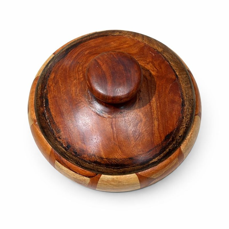Antique Wooden Pot with Lid | Handcrafted Storage & Décor Vessel – 7.5 Inch Diameter - Habitt