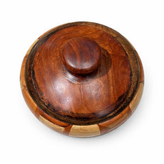 Antique Wooden Pot with Lid | Handcrafted Storage & Décor Vessel – 7.5 Inch Diameter - Habitt