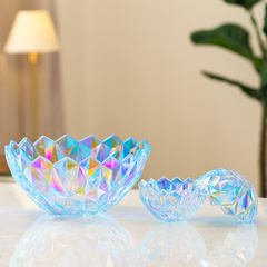 Iridescent Pressed-Glass 7-Piece Fruit Bowl & Serving Set – Colour-Tinted Crystal Design - Habitt