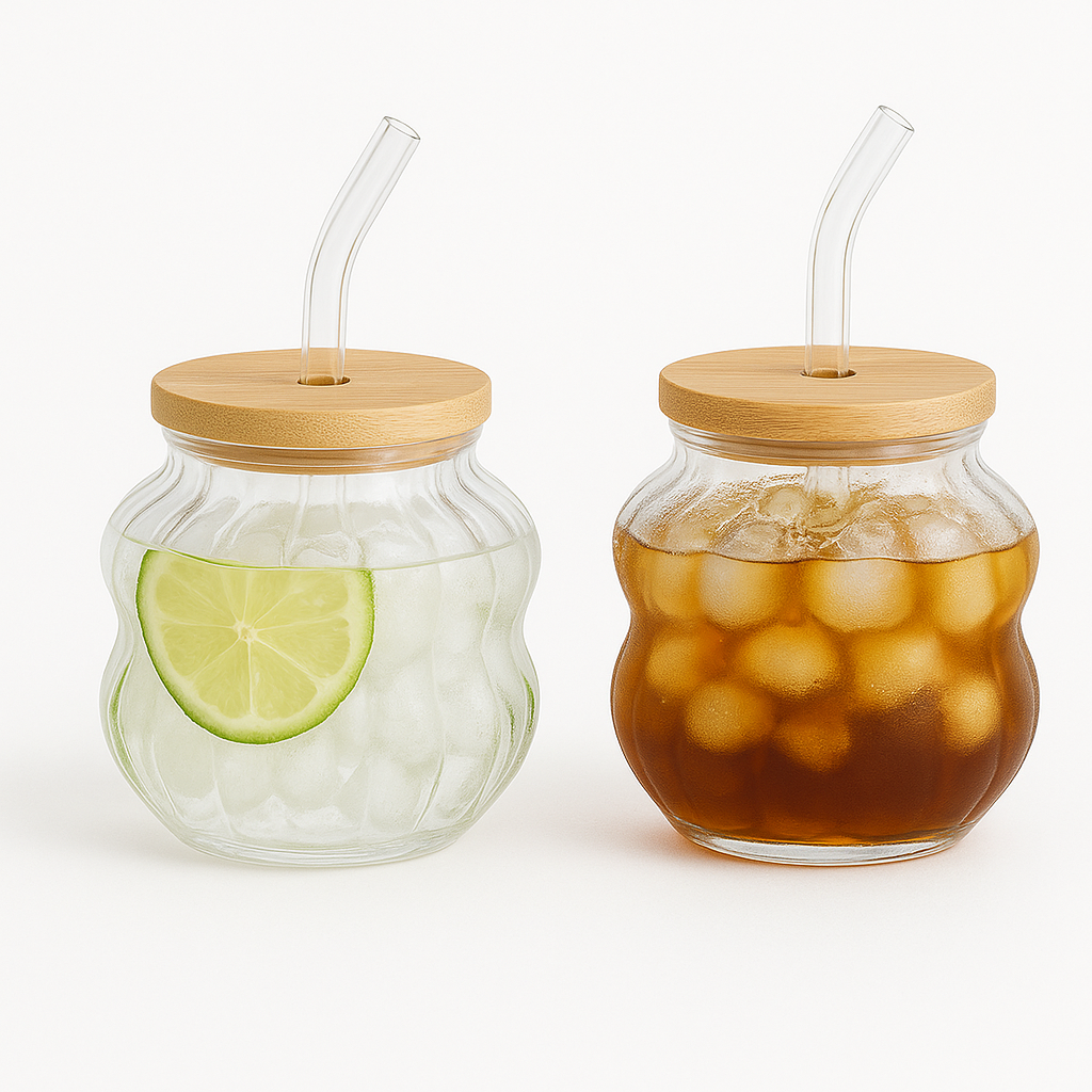 1Pc Glass Mason Jar with Bamboo Lid & Straw 410ml – Reusable Drink Cup - Habitt