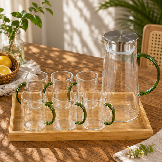 6 Piece Transparent Water Set with Jug | Drinkware Set