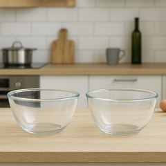 2-Piece Clear Glass Bowl Set – 2500 ml Large Mixing & Serving Bowls for Kitchen Use - Habitt