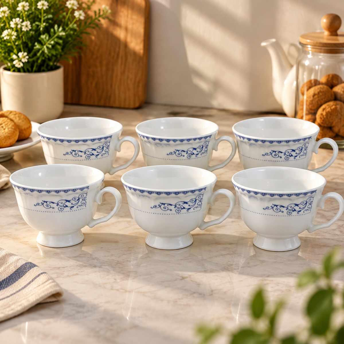 Pack of 6 Assorted Design Print Cup | Ceramic Tea Cup with Floral Print