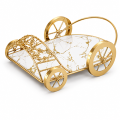 Luxury Decorative Gold Serving Cart with Marble Glass Tray | Elegant Display Trolley