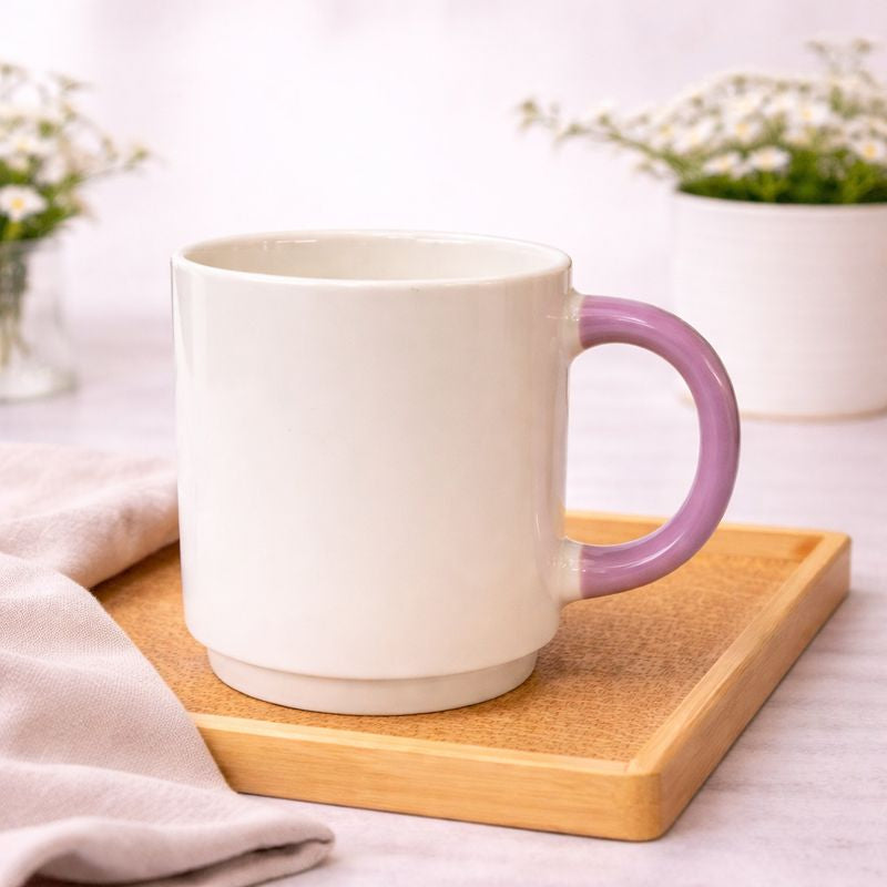 Cream Ceramic Coffee Mug with Gradient Pink Handle – Elegant Everyday Tea & Coffee Cup - Habitt
