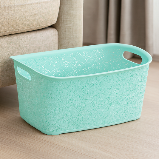 Large Rectangular Basket – 27 Litres Decorative Storage Organizer (Assorted Colours) - Habitt
