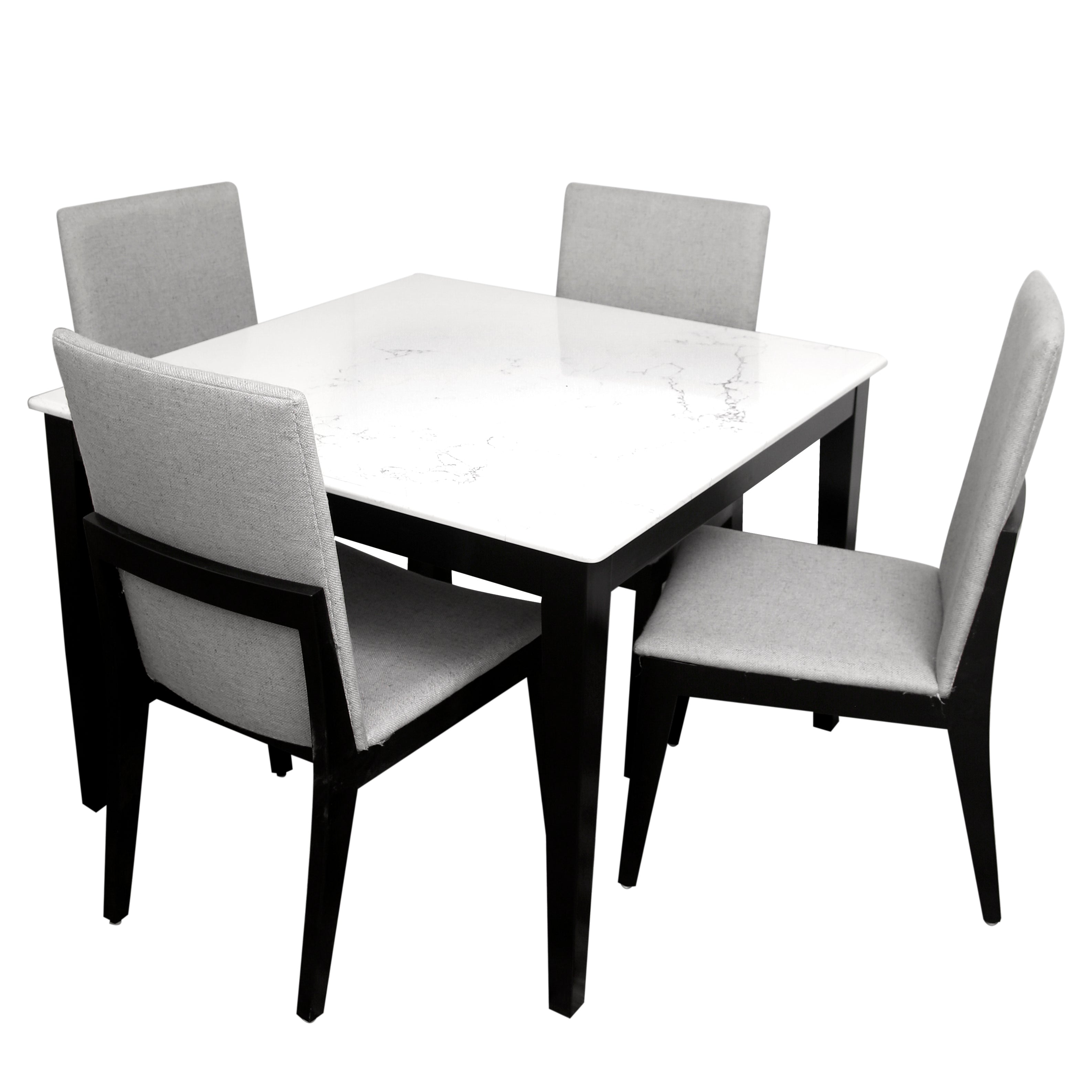 ALVA 4-Person Dining Table Set – Modern Marble Top with Upholstered Chairs - Habitt