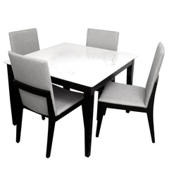 ALVA 4-Person Dining Table Set – Modern Marble Top with Upholstered Chairs - Habitt