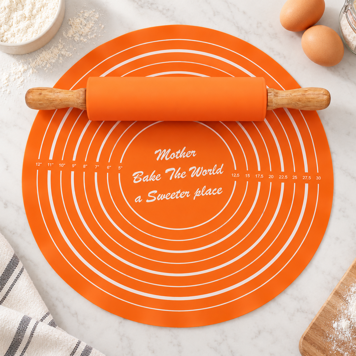 Silicone Pastry Sheet With Rolling Pin Set Assorted | Baking &amp; Dough Mat