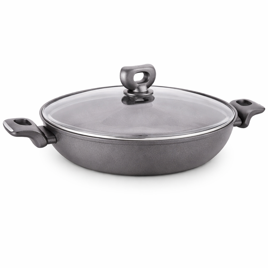 NORA Ceramic Low Casserole 26x6.3 cm – Nonstick Shallow Cooking Pot with Glass Lid - Habitt