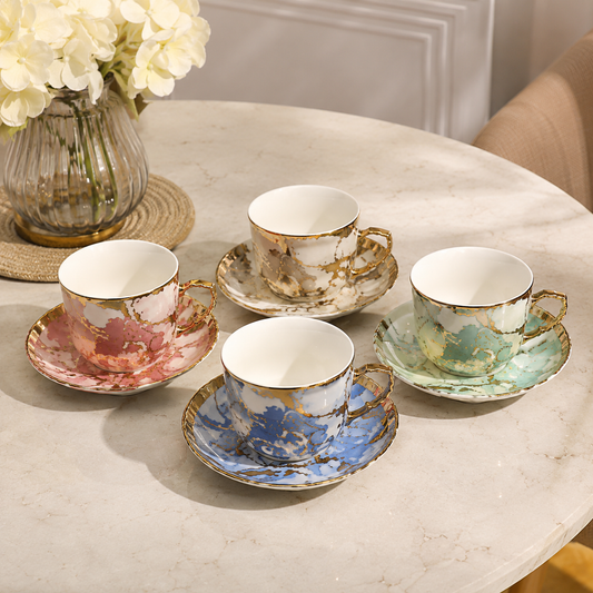 Marble Design Cups & Saucers Set