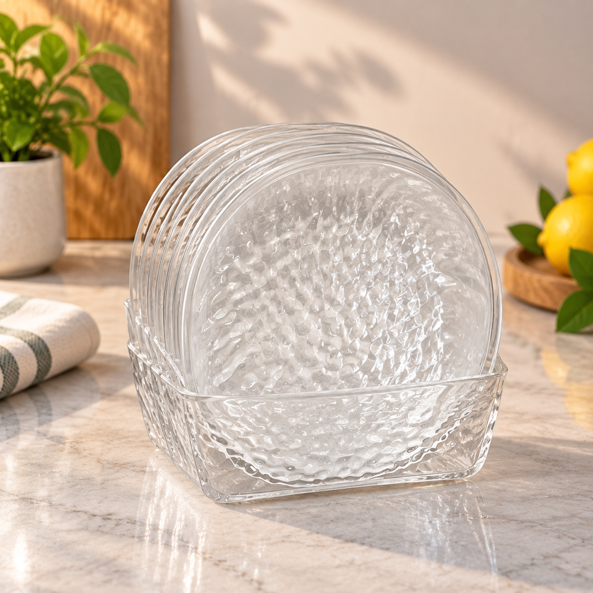 8-Piece Crystal Design Snack Plate Set – Elegant Small Serving Dishes for Snacks, Fruits & Desserts | Transparent Textured Plate Set&nbsp;