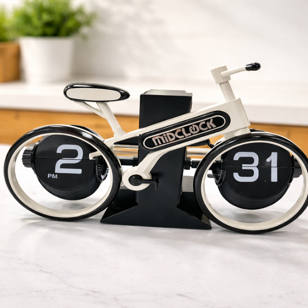 Metal Bicycle Flip Clock – Vintage Table Clock with Retro Bike Design - Habitt