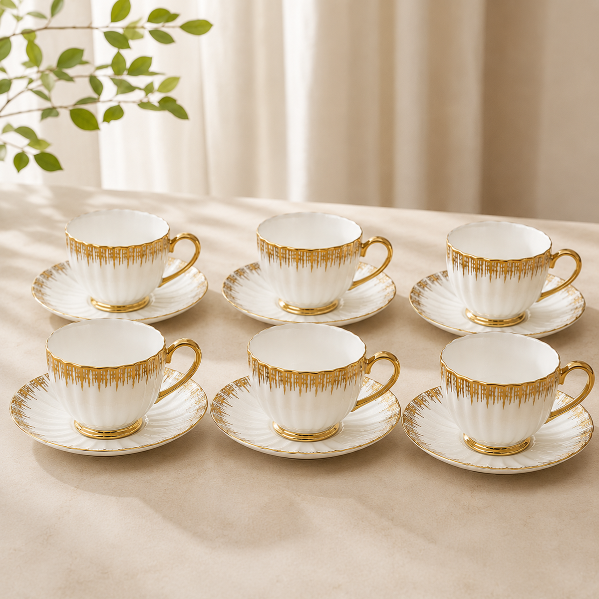 Golden Handle Porcelain Cup & Saucer Set – White & Gold