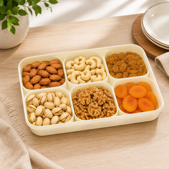6 Compartment Plastic Dry Fruit Box with Lid | Multipurpose Snack & Food Storage Organizer