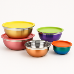 5-Piece Colorful Stainless Steel Salad Bowl Set with Airtight Covers for Fresh Food Storage - Habitt