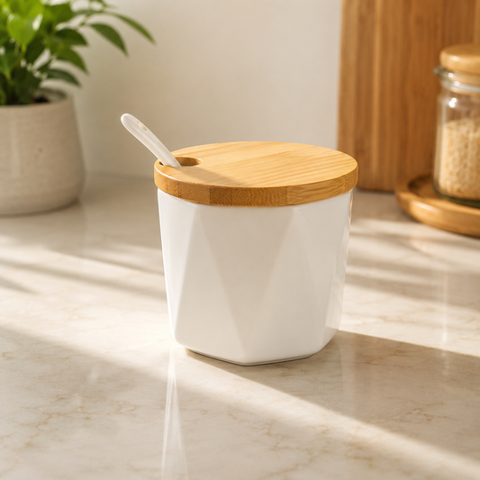 Imperial Sugar Pot with Bamboo Lid (White)