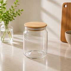 Transparent Storage Jar with Wooden Cap | Available in 400ML, 800ML & 1200ML