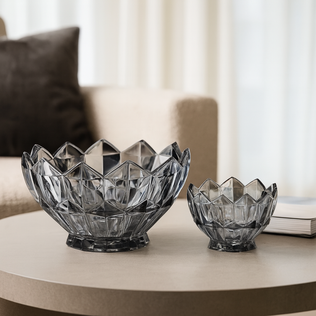 Smoky-Tinted Crystal-Cut 7-Piece Fruit Bowl Set – 200/105 mm Bowls - Habitt