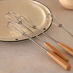 Stainless Steel Wooden Handle Mini Egg Beater – Manual Hand Whisk - Habitt