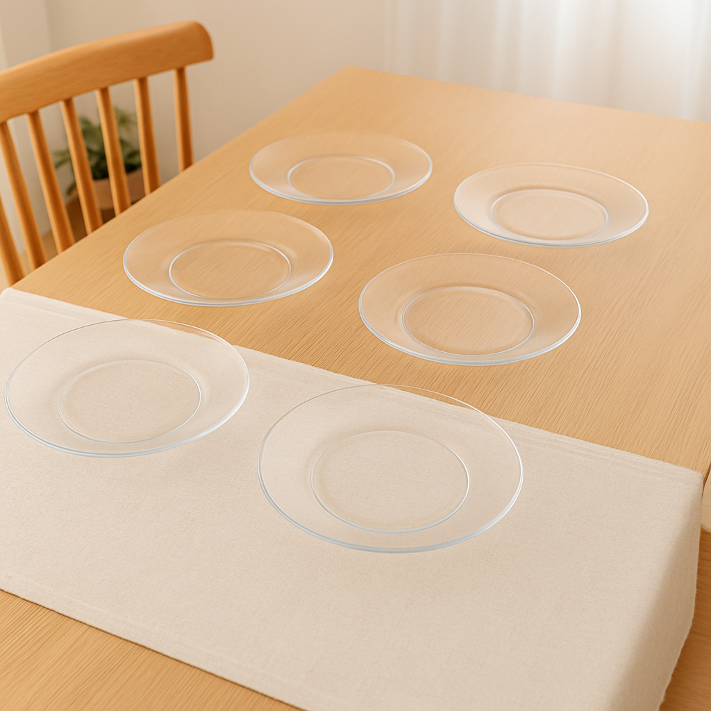 Crystal Clear Pressed-Glass Dessert Plate Set – 6 Pieces, 194 mm (Approx. 7.6″) Diameter - Habitt