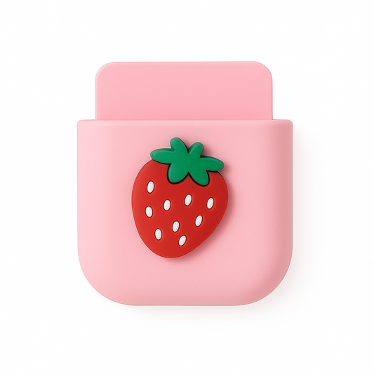 1Pc Assorted Cute Silicone Mobile Holder – Fruit & Cartoon Design Wall Pocket Organizer - Habitt