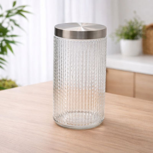 Ribbed Storage Jar with Stainless Steel Lid - Habitt