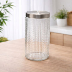 Ribbed Storage Jar with Stainless Steel Lid - Habitt
