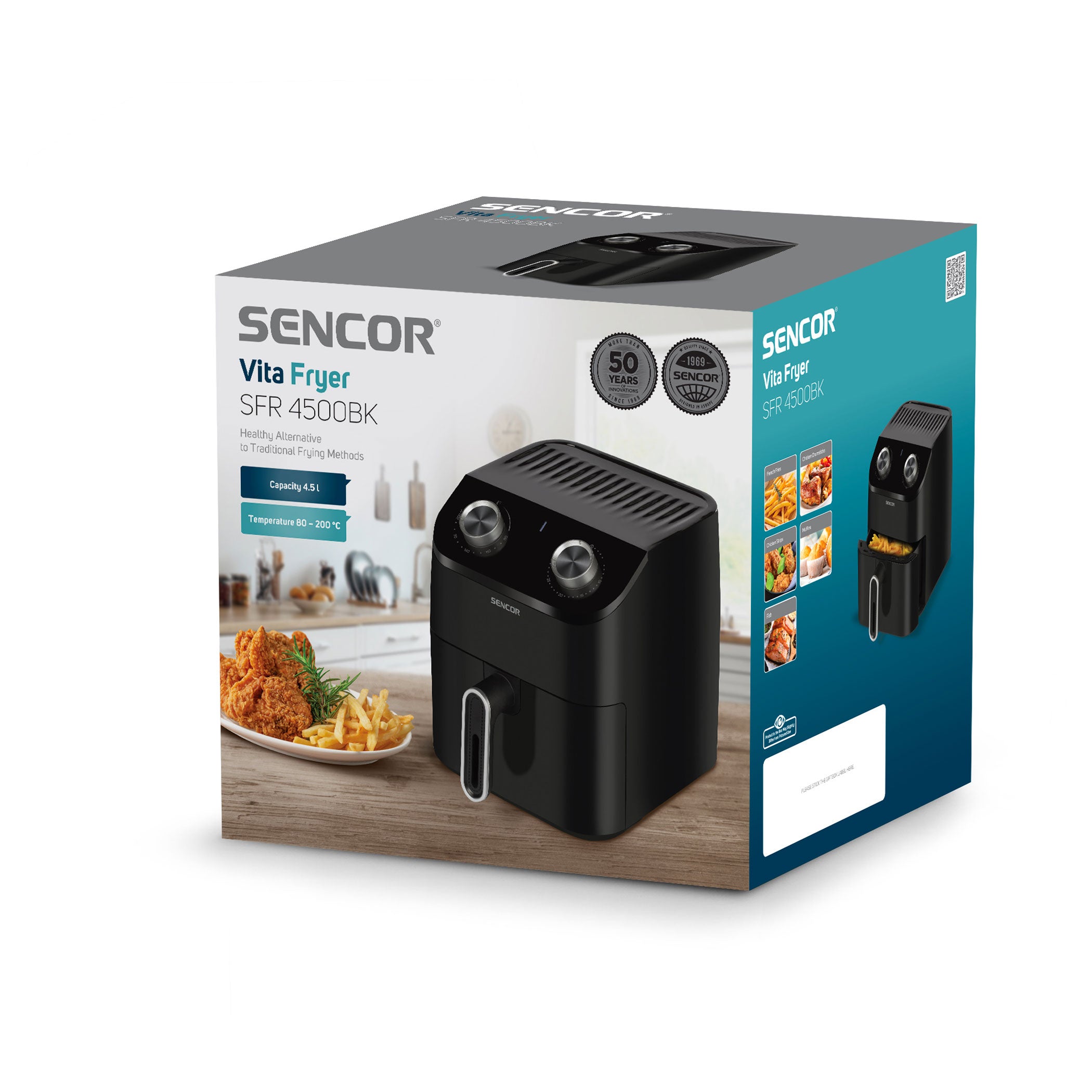 Air Fryer SFR4500BK 4.5L Manual Air Fryer 1350W with Adjustable Temperature – Compact Oil-Free Cooker - Habitt