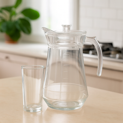 Classic Ribbed Glass Water Set – 7-Piece Set (1.7 L Jug + 278 mL Glasses) - Habitt