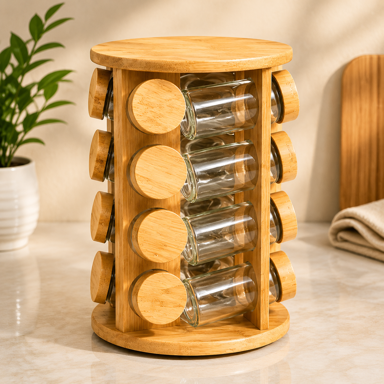 16 PCS Revolving Wooden Spice Jar Rack Organizer for Kitchen Countertop - Habitt