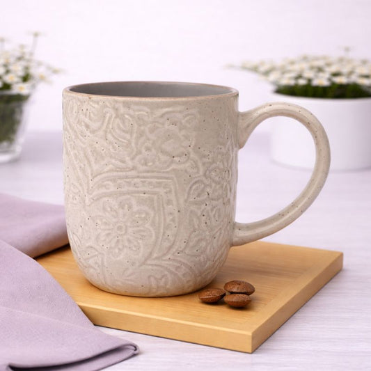 Grey Embossed Ceramic Mug 3 x 4 Inch | Speckled Finish Coffee & Tea Mug - Habitt