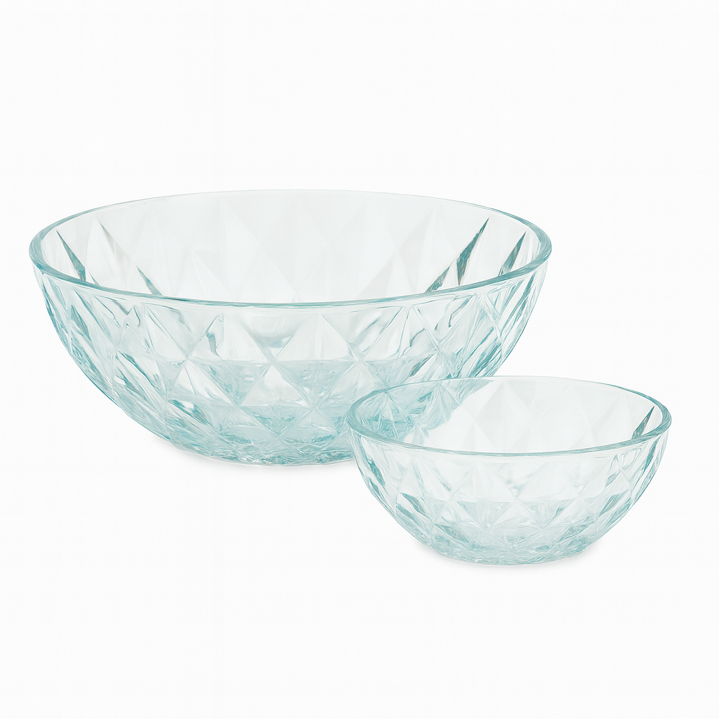 Clear Diamond-Cut Pressed-Glass 7-Piece Fruit Bowl Set – Elegant Serveware Collection - Habitt