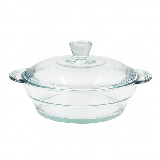 Clear Glass Casserole with Lid – Heat-Resistant Round Cooking & Serving Dish (750 ml / 1 L / 1.5 L) - Habitt
