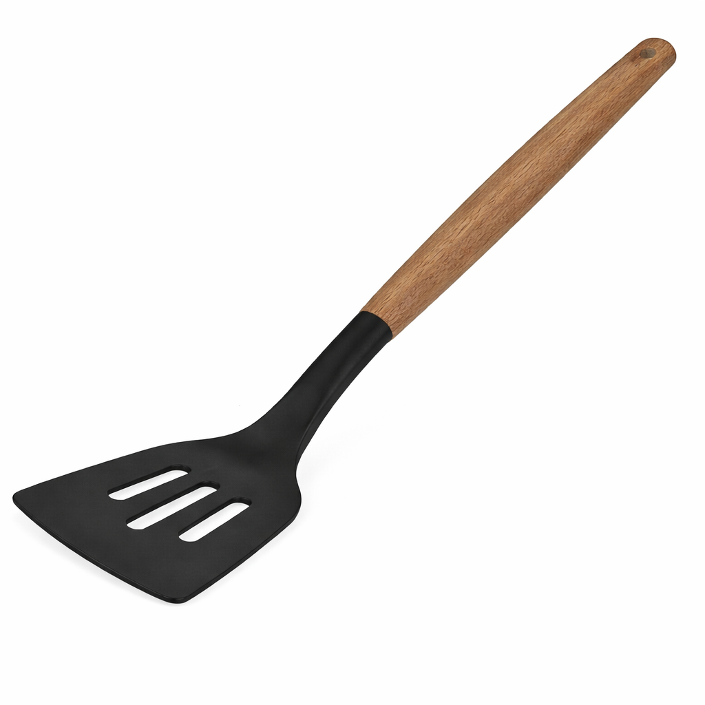 Premium Non-Stick Nylon Turner Spoon – Heat-Resistant Slotted Spatula with Wooden Handle - Habitt