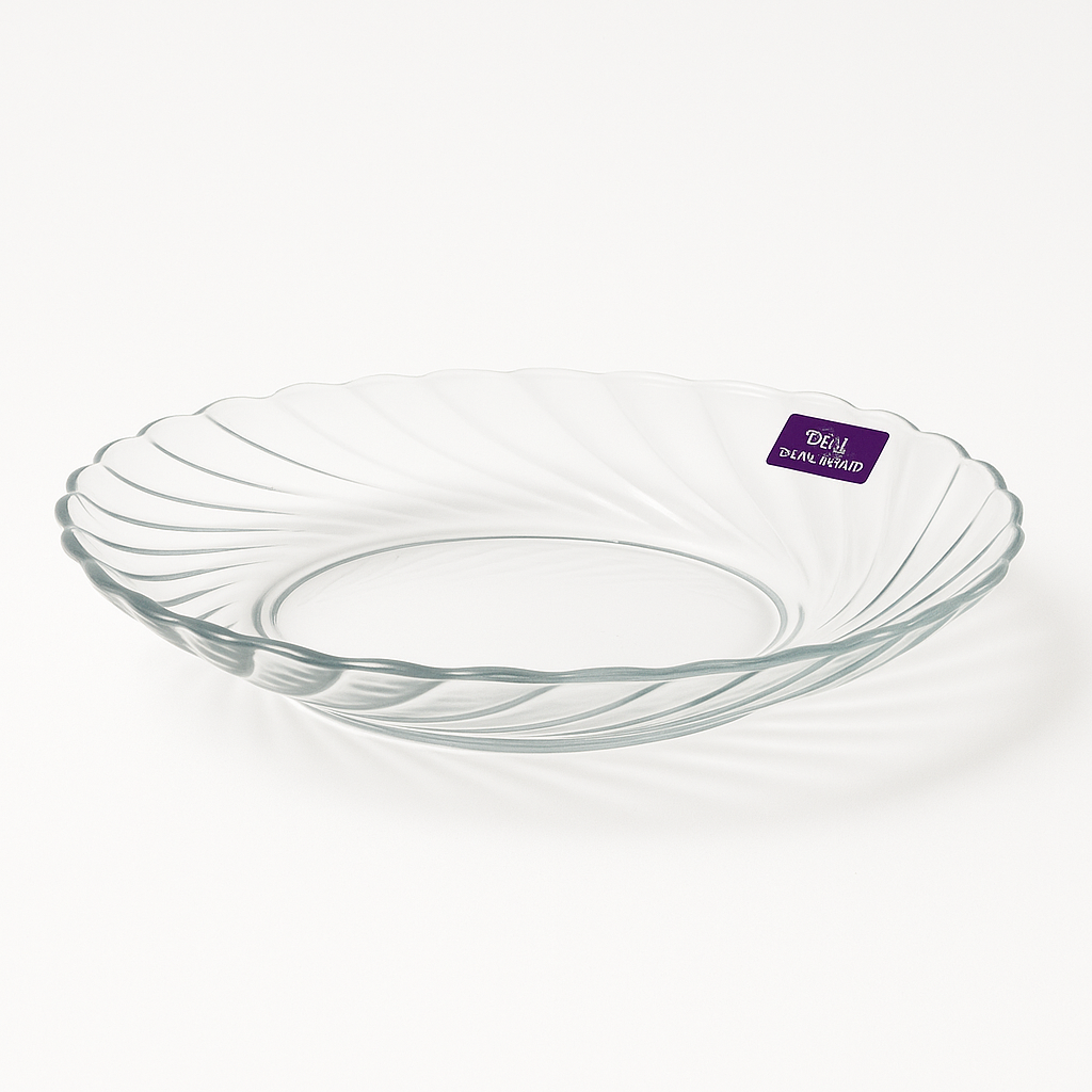 Clear Swirl-Pattern Pressed-Glass Soup Plate Set – 6 Pieces, 234 mm Diameter - Habitt