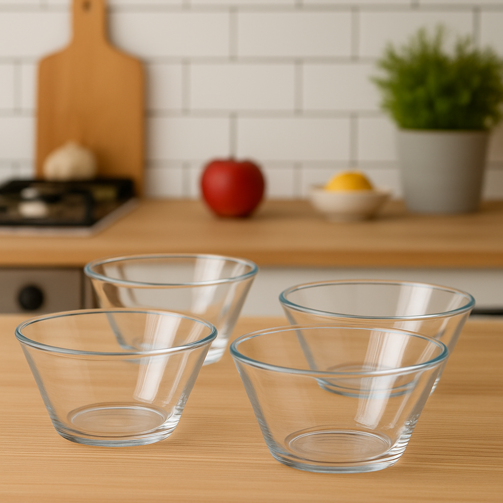 Deli Glassware Clear Glass Serving Bowl Set – 4 Pieces, 230 mm Diameter - Habitt