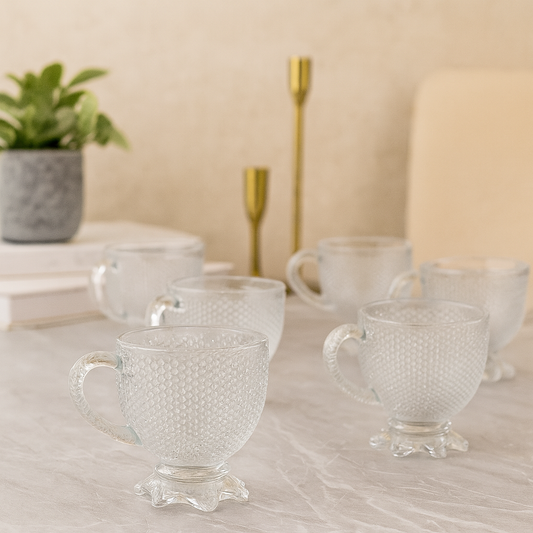 Clear Textured Glass Cup Set – 210ml (Set of 6) - Habitt