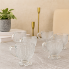 Clear Textured Glass Cup Set – 210ml (Set of 6) - Habitt