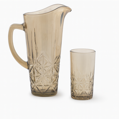 Smoke-Tinted 7-Piece Water Set – 1.7 L Jug with 278 ml Glasses (Premium Cut-Design Glassware) - Habitt