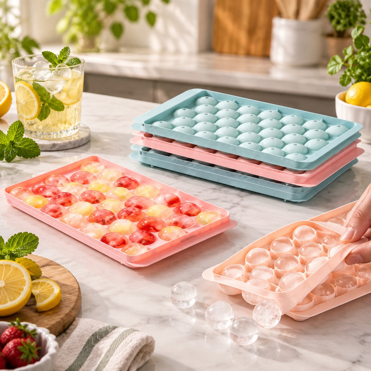 Assorted Round Ice Cube Mold Tray With Lid Large | Ice Mold Container