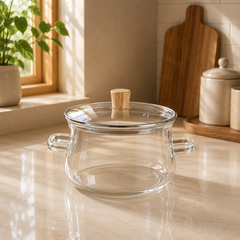 2500ML Transparent Glass Cooking Pot with Lid | Glass Cooking Pot