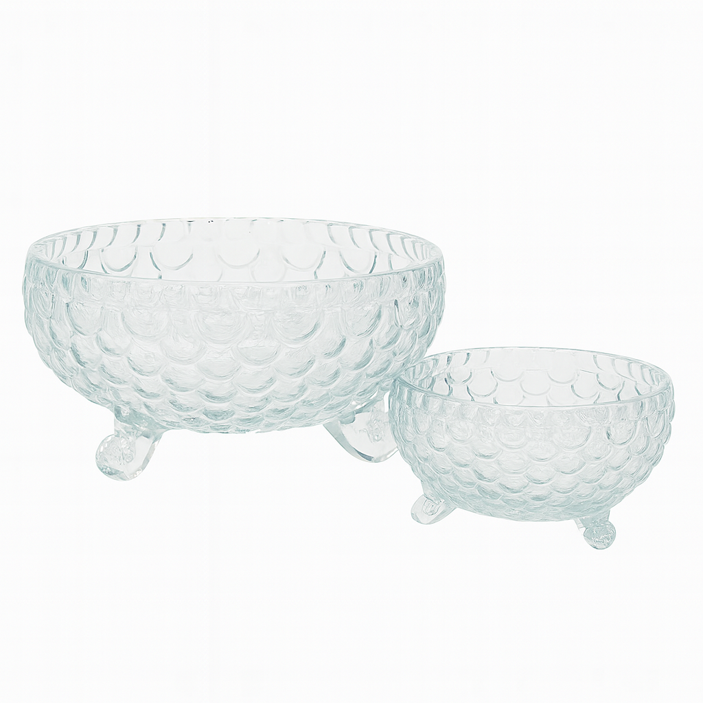 Clear Bubble-Pattern Footed 7-Piece Fruit Bowl Set – Elegant Pressed-Glass Design - Habitt