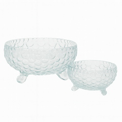 Clear Bubble-Pattern Footed 7-Piece Fruit Bowl Set – Elegant Pressed-Glass Design - Habitt