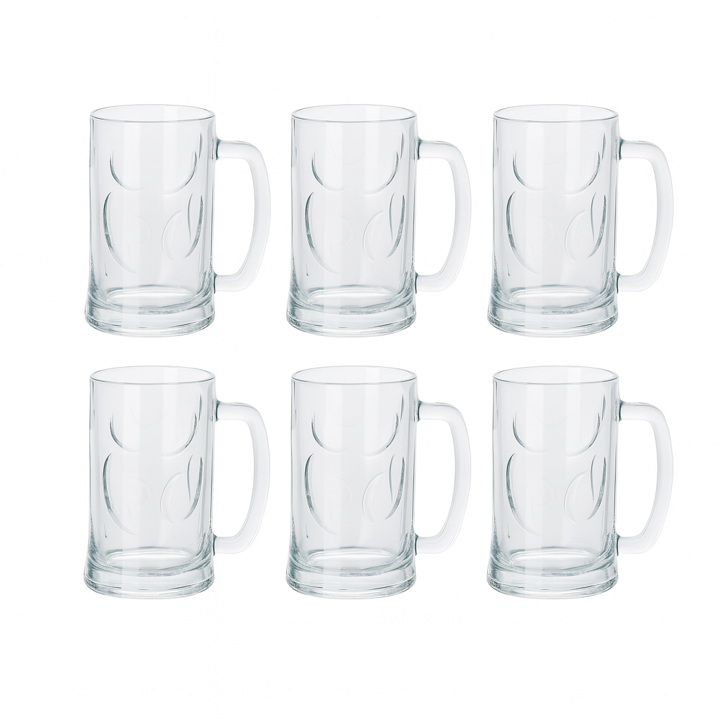 Textured Clear Glass Juice Mug with Handle 400 ml – Set of 6 | Premium Patterned Drinkware for Home & Café - Habitt
