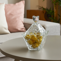 Diamond-Cut Clear Glass Candy Jar with Lid – 188 mm Decorative Sweet Holder (1 Pc) - Habitt