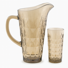 Smoke-Tinted 7-Piece Water Set – 1.7 L Jug with 278 ml Glasses (Premium Diamond-Embossed Glassware) - Habitt