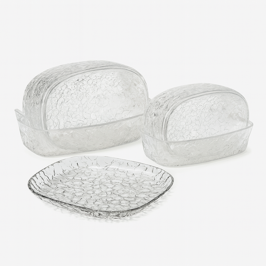 8-Piece Crystal Design Snack Plate Set – Elegant Small Serving Dishes for Snacks, Fruits & Desserts | Transparent Textured Plate Set&nbsp; - Habitt
