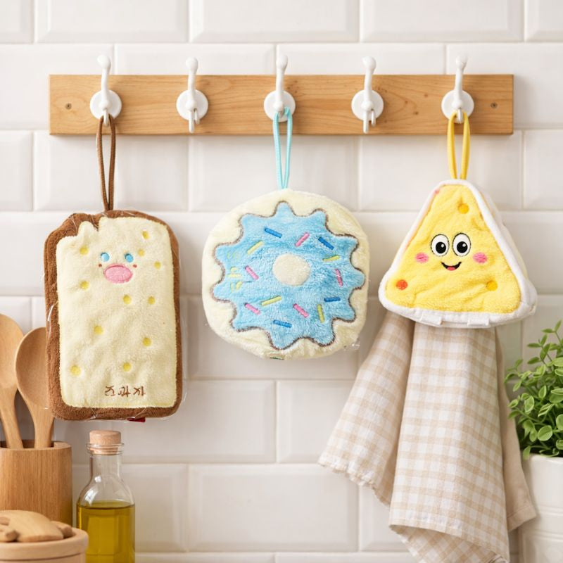 1 pc Assorted - Cartoon Style Hanging Kitchen Towel – Cute Absorbent Hand Towel for Kitchen & Bathroom - Habitt