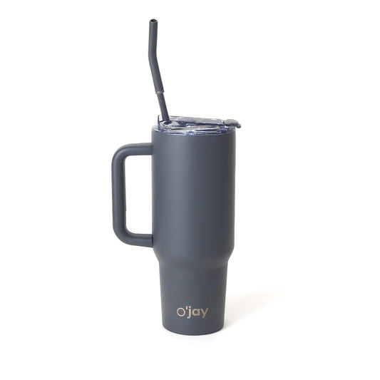 O’jay Matte Charcoal Insulated Tumbler with Handle & Straw – 40oz – SP17927 - Habitt
